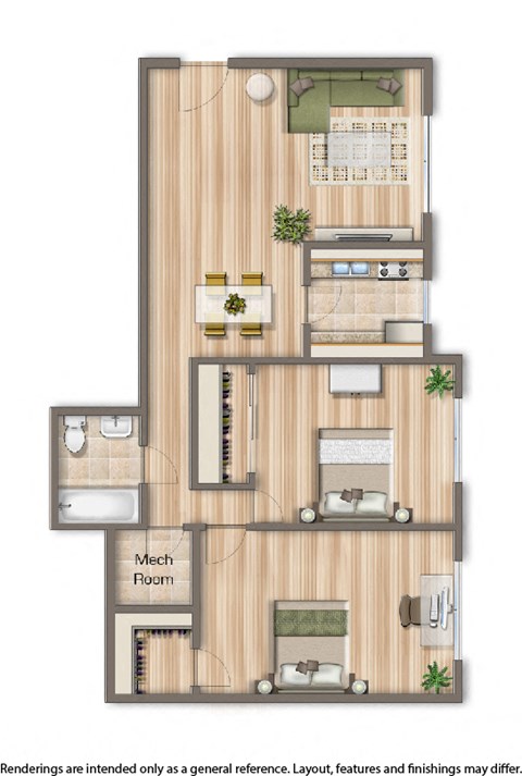 Floor plan for 2 beds, 1 bath, 900 sqft